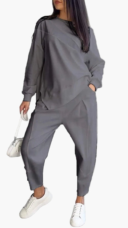 Damers avslappnade set med sweatshirt och byxa – modern vardagslook