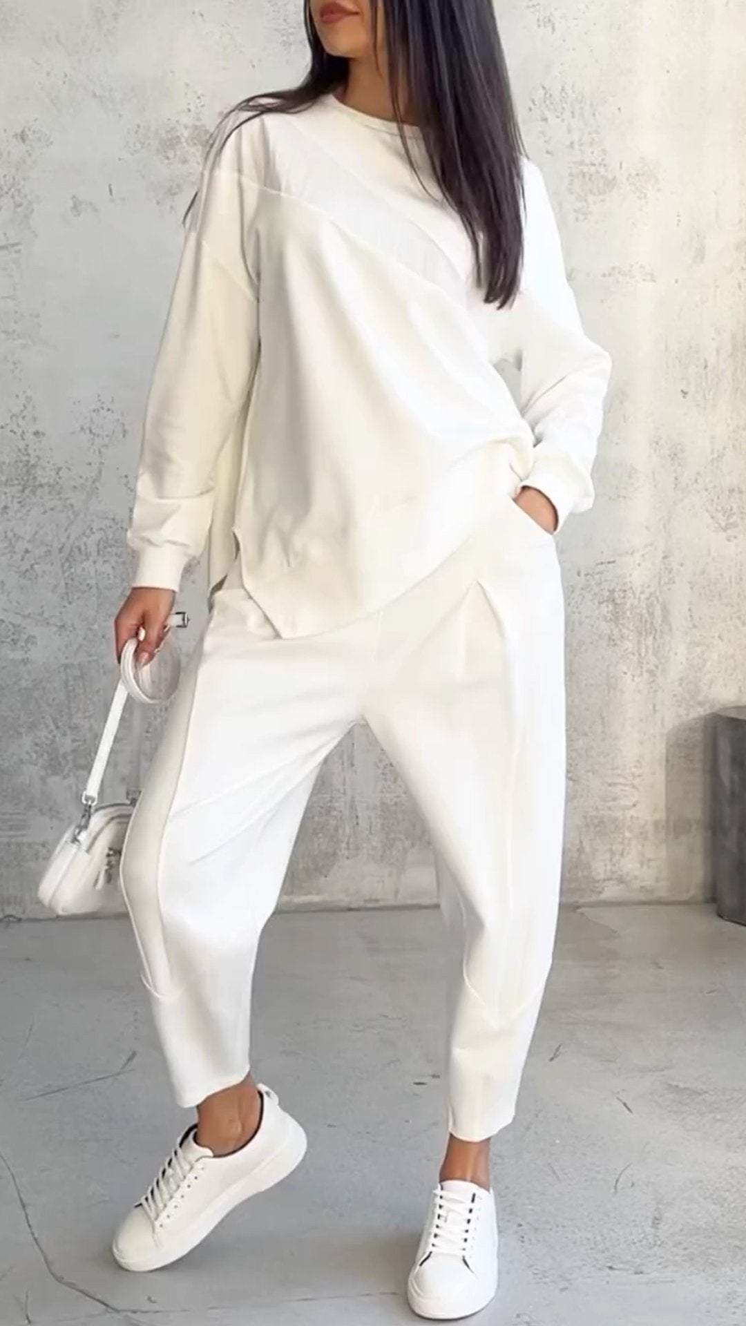 Damers avslappnade set med sweatshirt och byxa – modern vardagslook
