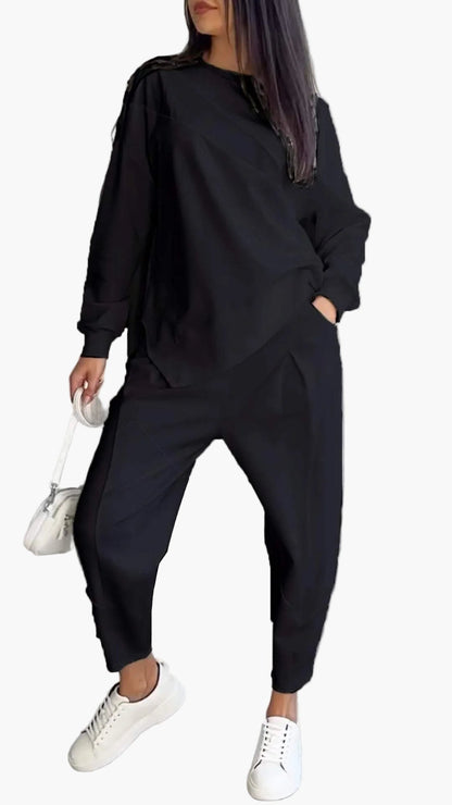 Damers avslappnade set med sweatshirt och byxa – modern vardagslook