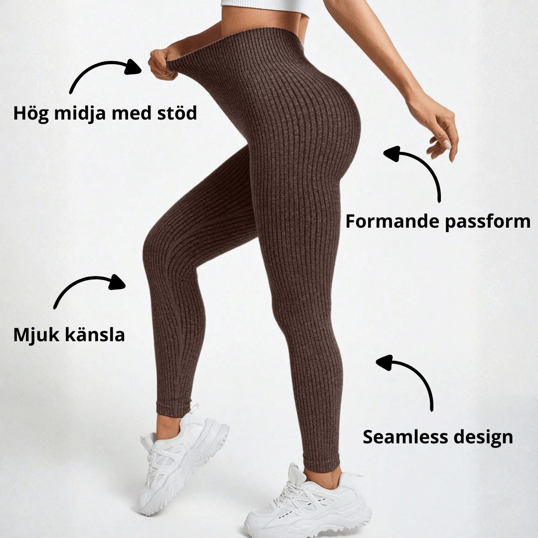 Dam Träningstights Ribbed Seamless – Högmidjade Formande Leggings för Träning & Vardag