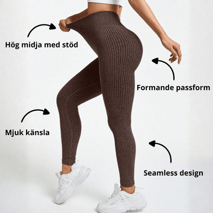 Dam Träningstights Ribbed Seamless – Högmidjade Formande Leggings för Träning & Vardag