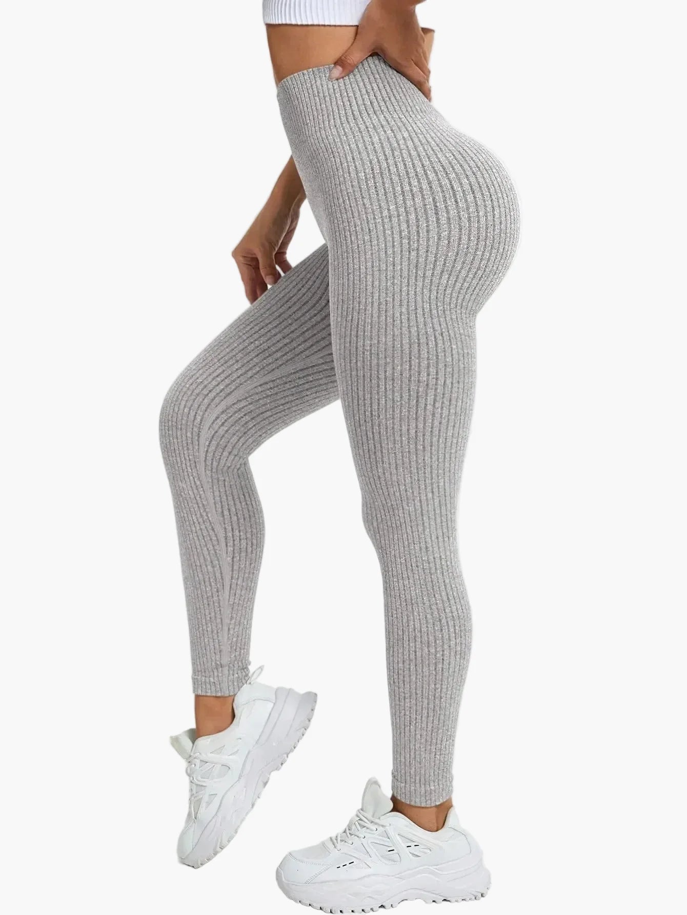 Dam Träningstights Ribbed Seamless – Högmidjade Formande Leggings för Träning & Vardag