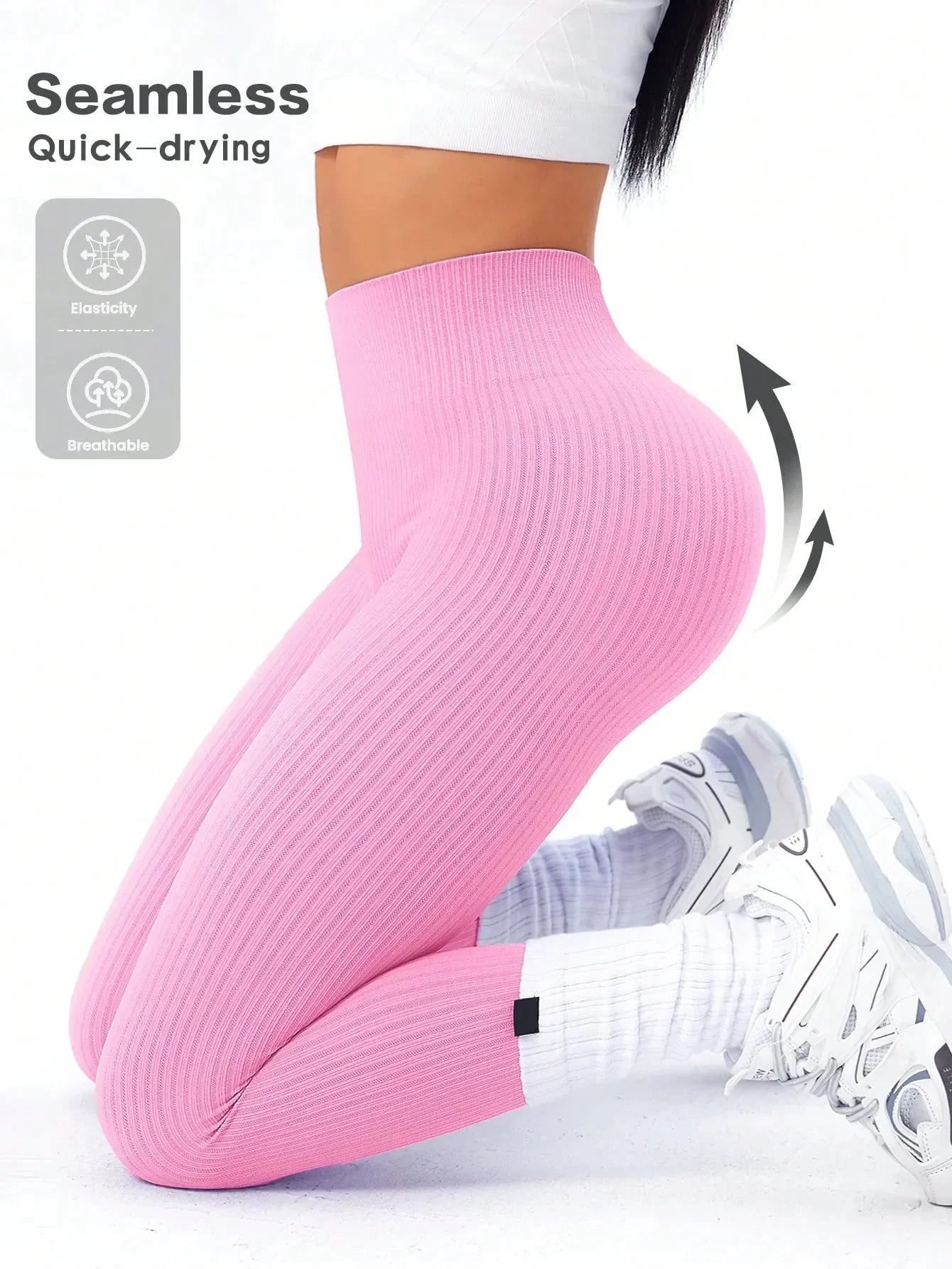 Dam Träningstights Ribbed Seamless – Högmidjade Formande Leggings för Träning & Vardag