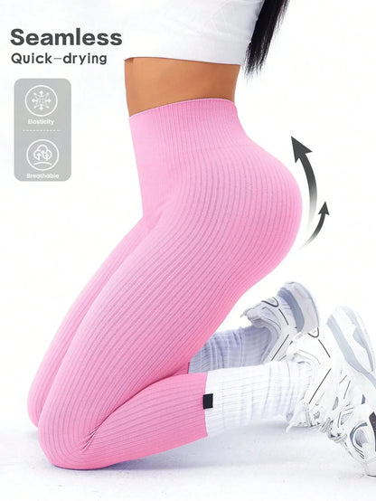 Dam Träningstights Ribbed Seamless – Högmidjade Formande Leggings för Träning & Vardag