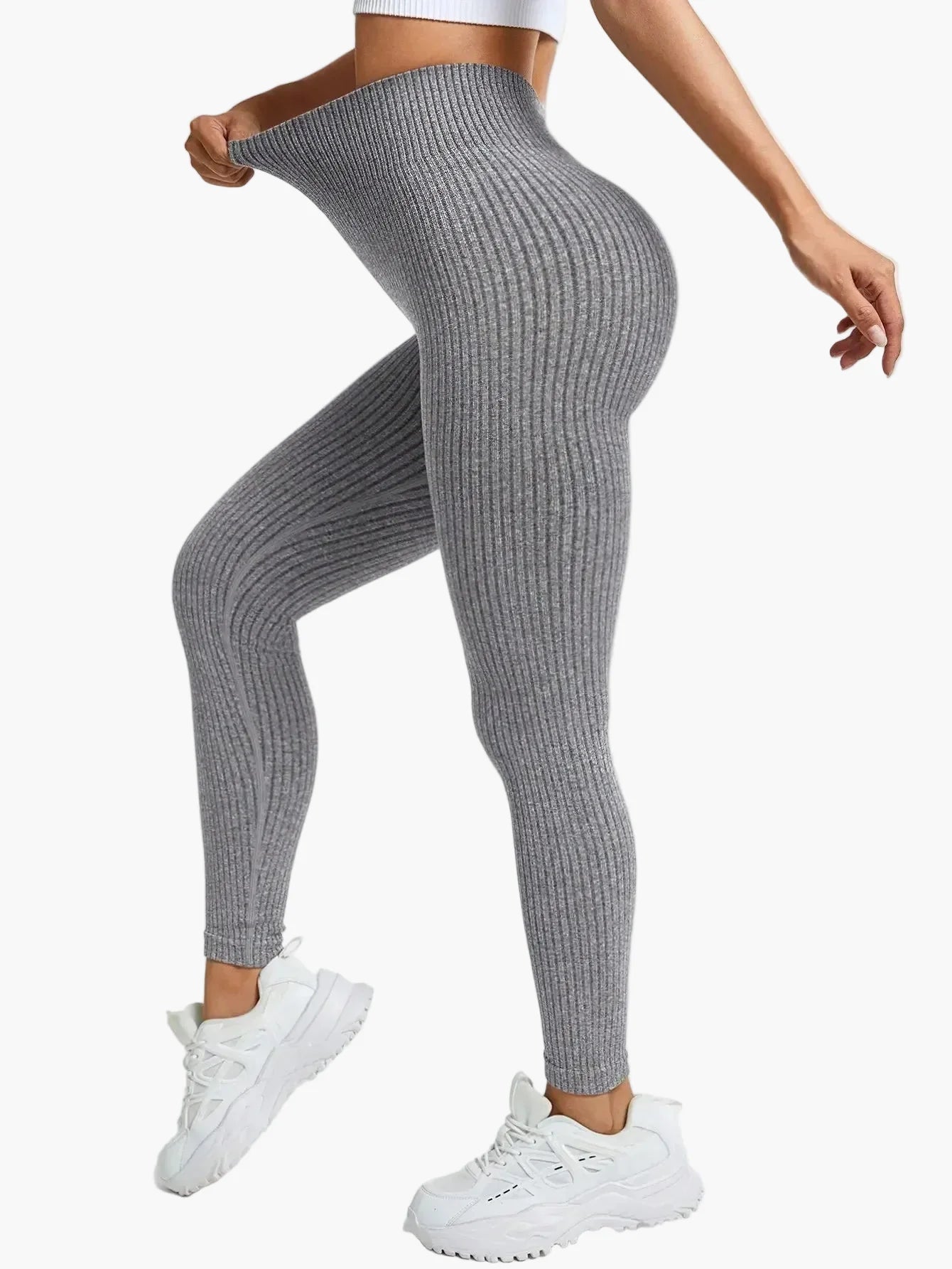 Dam Träningstights Ribbed Seamless – Högmidjade Formande Leggings för Träning & Vardag
