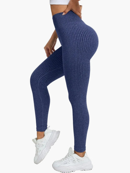 Dam Träningstights Ribbed Seamless – Högmidjade Formande Leggings för Träning & Vardag