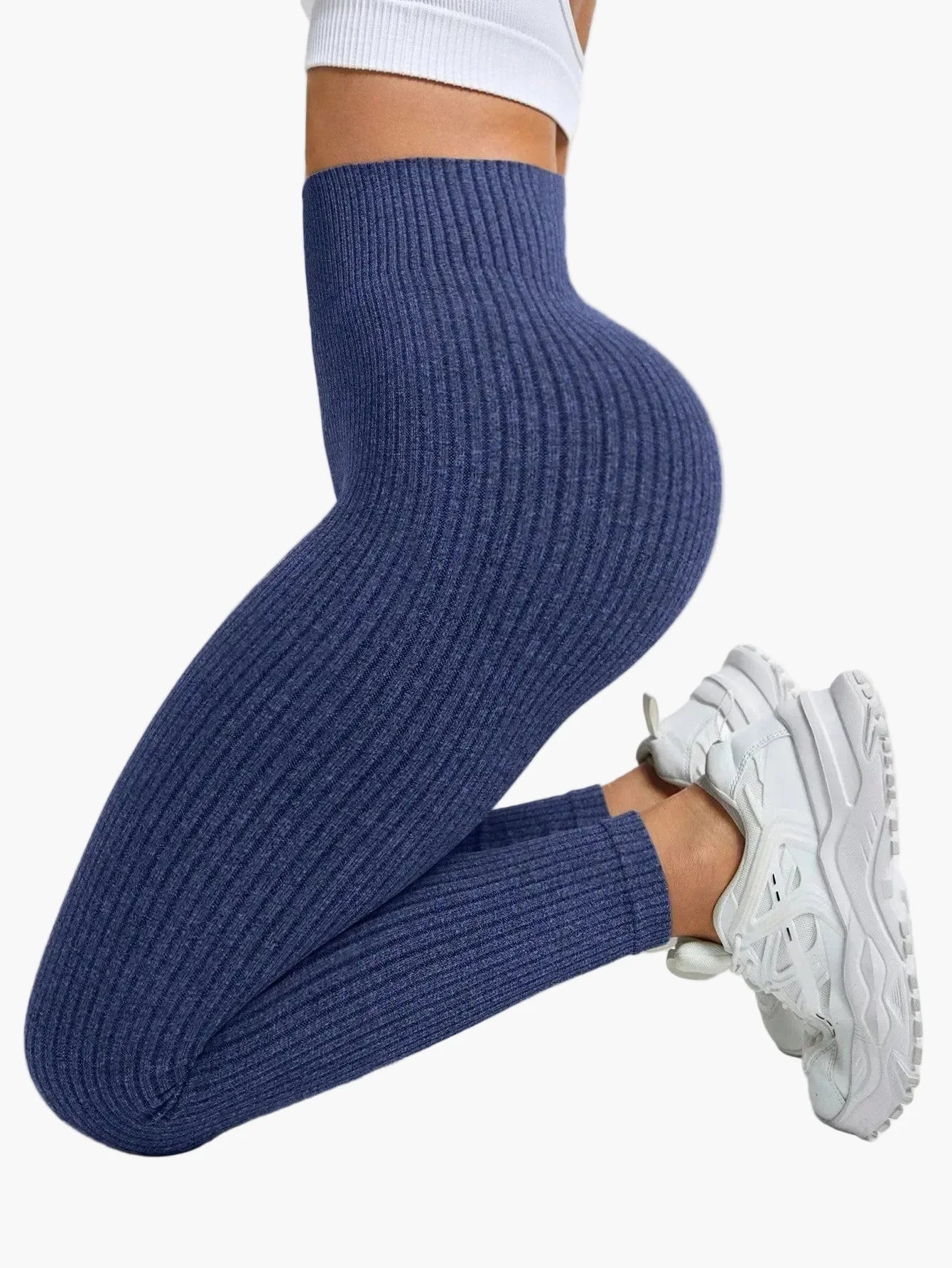 Dam Träningstights Ribbed Seamless – Högmidjade Formande Leggings för Träning & Vardag