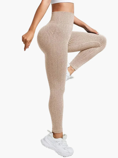 Dam Träningstights Ribbed Seamless – Högmidjade Formande Leggings för Träning & Vardag