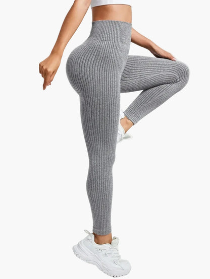 Dam Träningstights Ribbed Seamless – Högmidjade Formande Leggings för Träning & Vardag