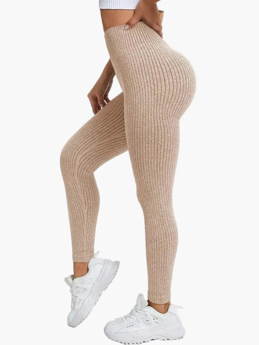 Dam Träningstights Ribbed Seamless – Högmidjade Formande Leggings för Träning & Vardag
