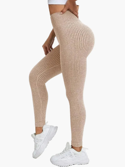 Dam Träningstights Ribbed Seamless – Högmidjade Formande Leggings för Träning & Vardag