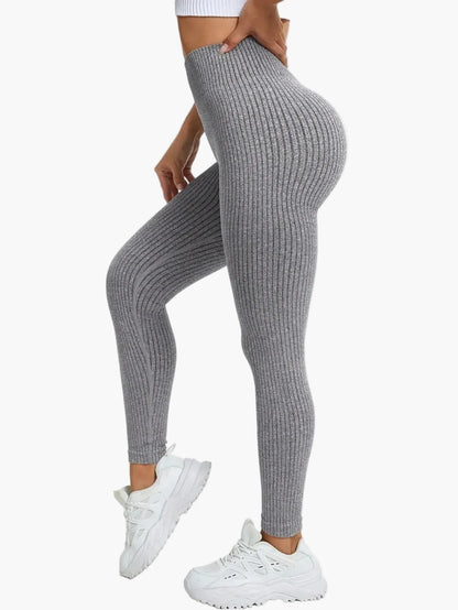 Dam Träningstights Ribbed Seamless – Högmidjade Formande Leggings för Träning & Vardag