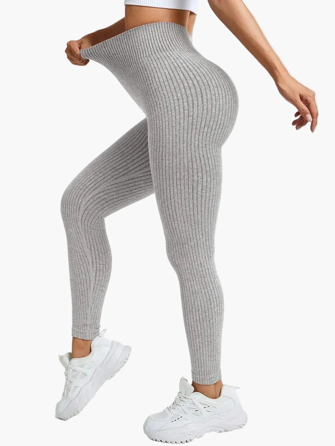 Dam Träningstights Ribbed Seamless – Högmidjade Formande Leggings för Träning & Vardag