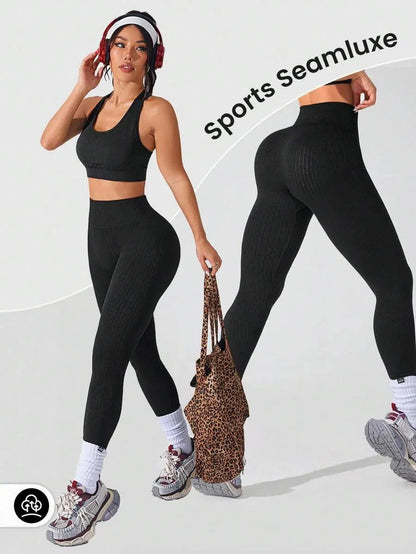 Dam Träningstights Ribbed Seamless – Högmidjade Formande Leggings för Träning & Vardag
