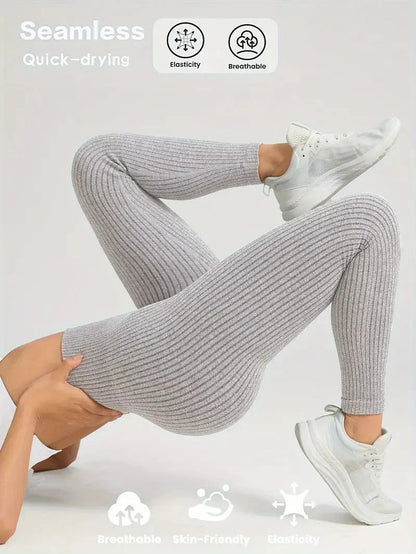 Dam Träningstights Ribbed Seamless – Högmidjade Formande Leggings för Träning & Vardag