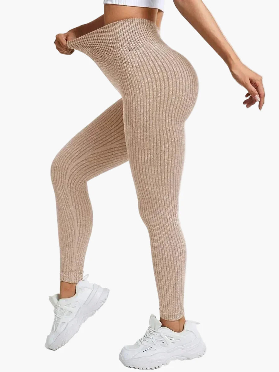 Dam Träningstights Ribbed Seamless – Högmidjade Formande Leggings för Träning & Vardag