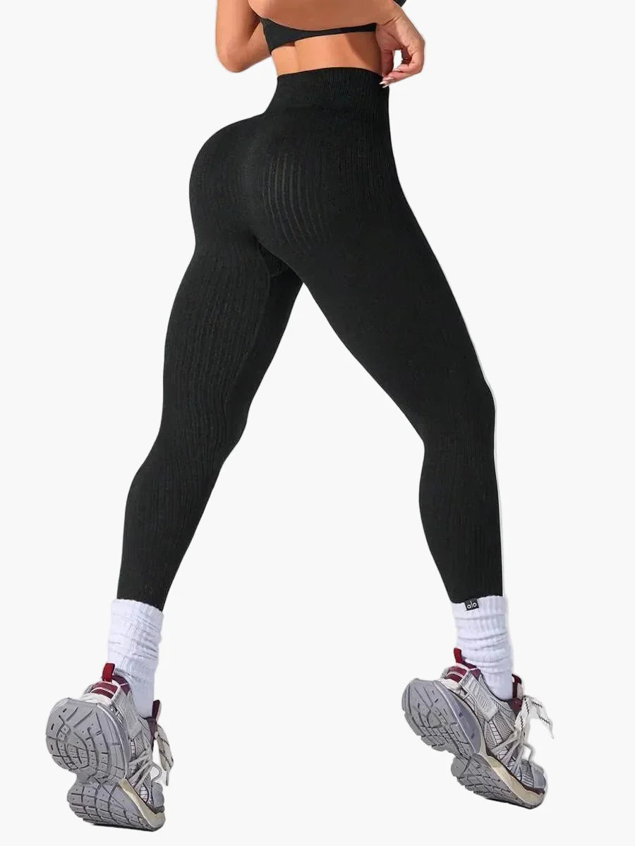 Dam Träningstights Ribbed Seamless – Högmidjade Formande Leggings för Träning & Vardag