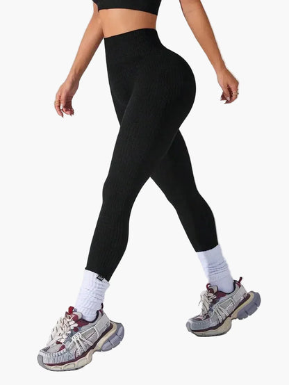 Dam Träningstights Ribbed Seamless – Högmidjade Formande Leggings för Träning & Vardag