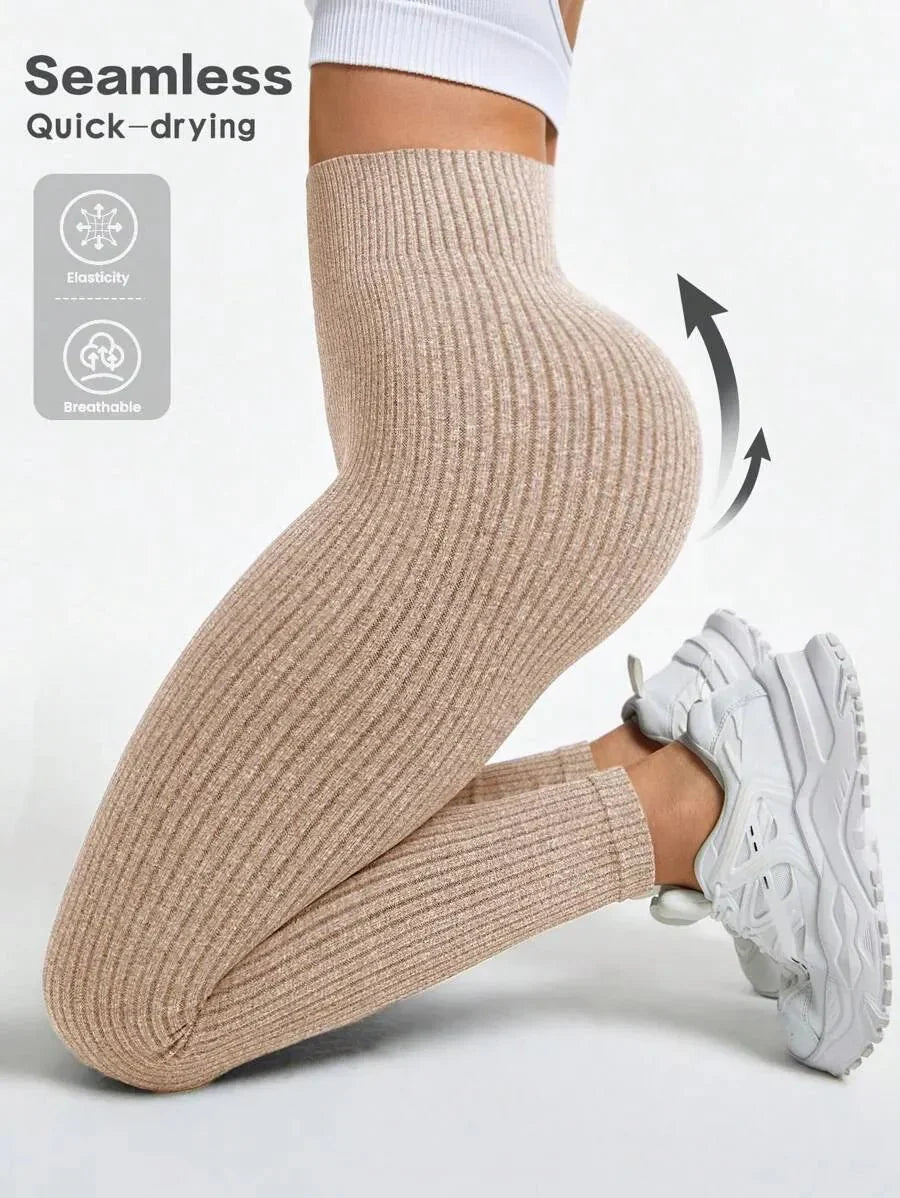 Dam Träningstights Ribbed Seamless – Högmidjade Formande Leggings för Träning & Vardag