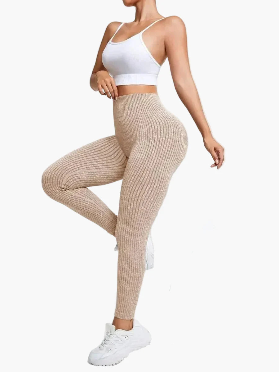 Dam Träningstights Ribbed Seamless – Högmidjade Formande Leggings för Träning & Vardag