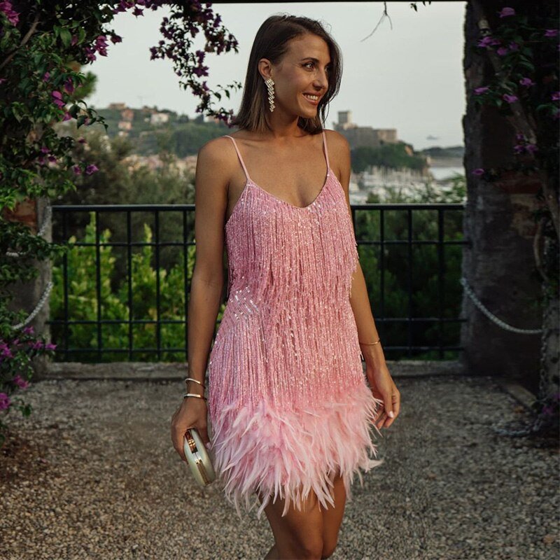 Damers festklänning i samba-stil med fransar – Perfekt för cocktailparty och kvällsevent