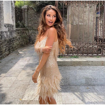 Damers festklänning i samba-stil med fransar – Perfekt för cocktailparty och kvällsevent