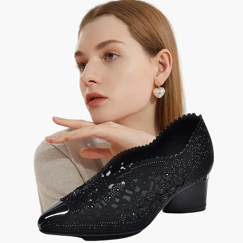 Damers ortopediska eleganta pumps med låg klack och glamorös design – Perfekt för komfort hela dagen