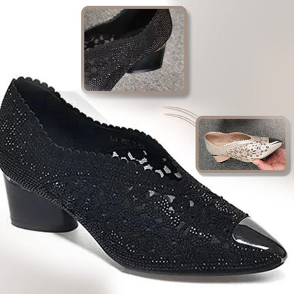Damers ortopediska eleganta pumps med låg klack och glamorös design – Perfekt för komfort hela dagen