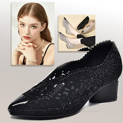 Damers ortopediska eleganta pumps med låg klack och glamorös design – Perfekt för komfort hela dagen