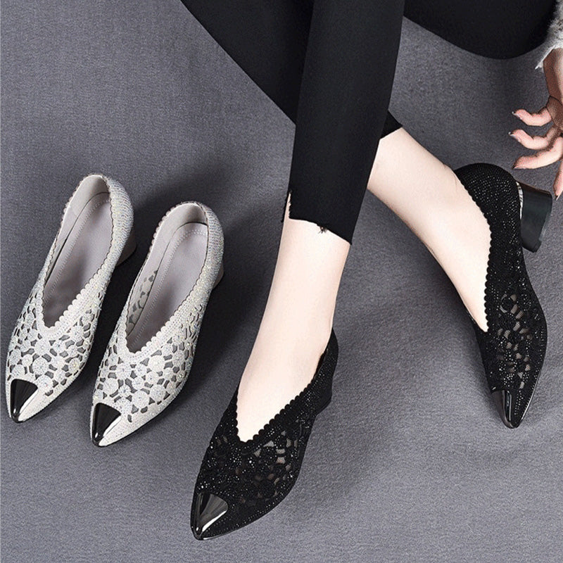 Damers ortopediska eleganta pumps med låg klack och glamorös design – Perfekt för komfort hela dagen