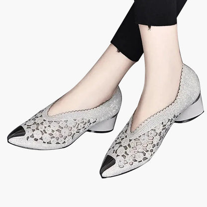 Damers ortopediska eleganta pumps med låg klack och glamorös design – Perfekt för komfort hela dagen