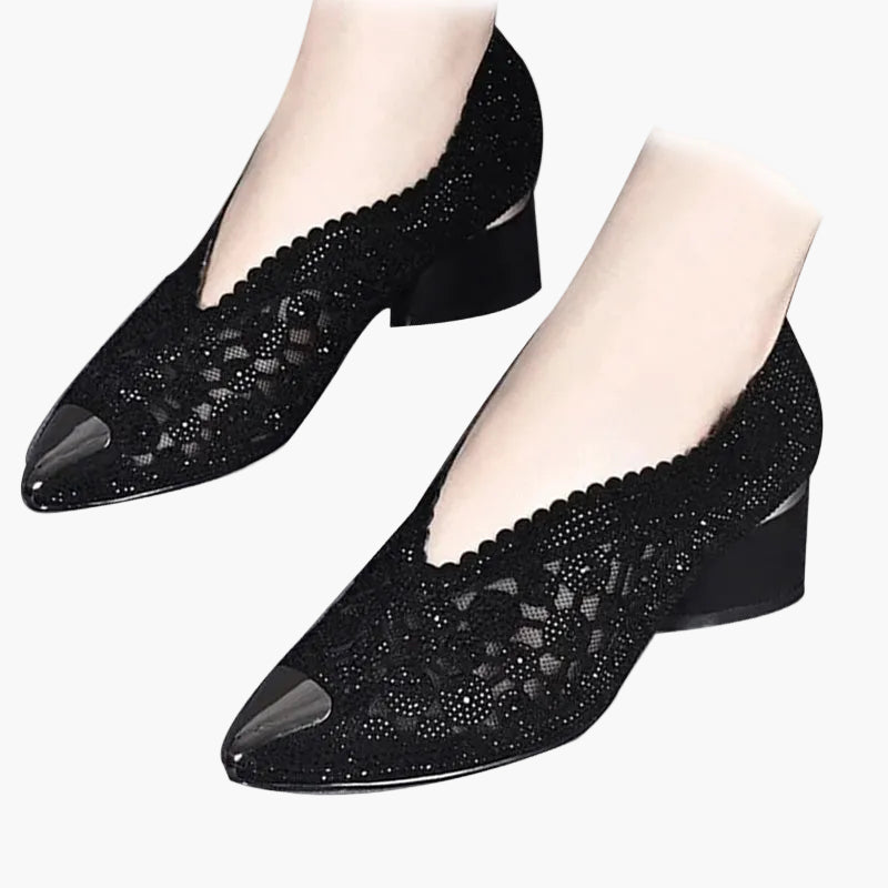 Damers ortopediska eleganta pumps med låg klack och glamorös design – Perfekt för komfort hela dagen