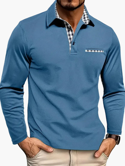 Herr Pikétröja Långärmad Modern Stil För Avslappnad och Smart-Casual Användning