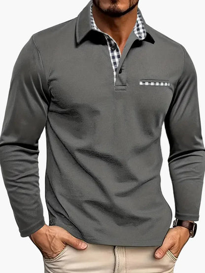 Herr Pikétröja med Lång Ärmar – Elegant Vardagsstil och Bekväm Passform för Smart-Casual Användning