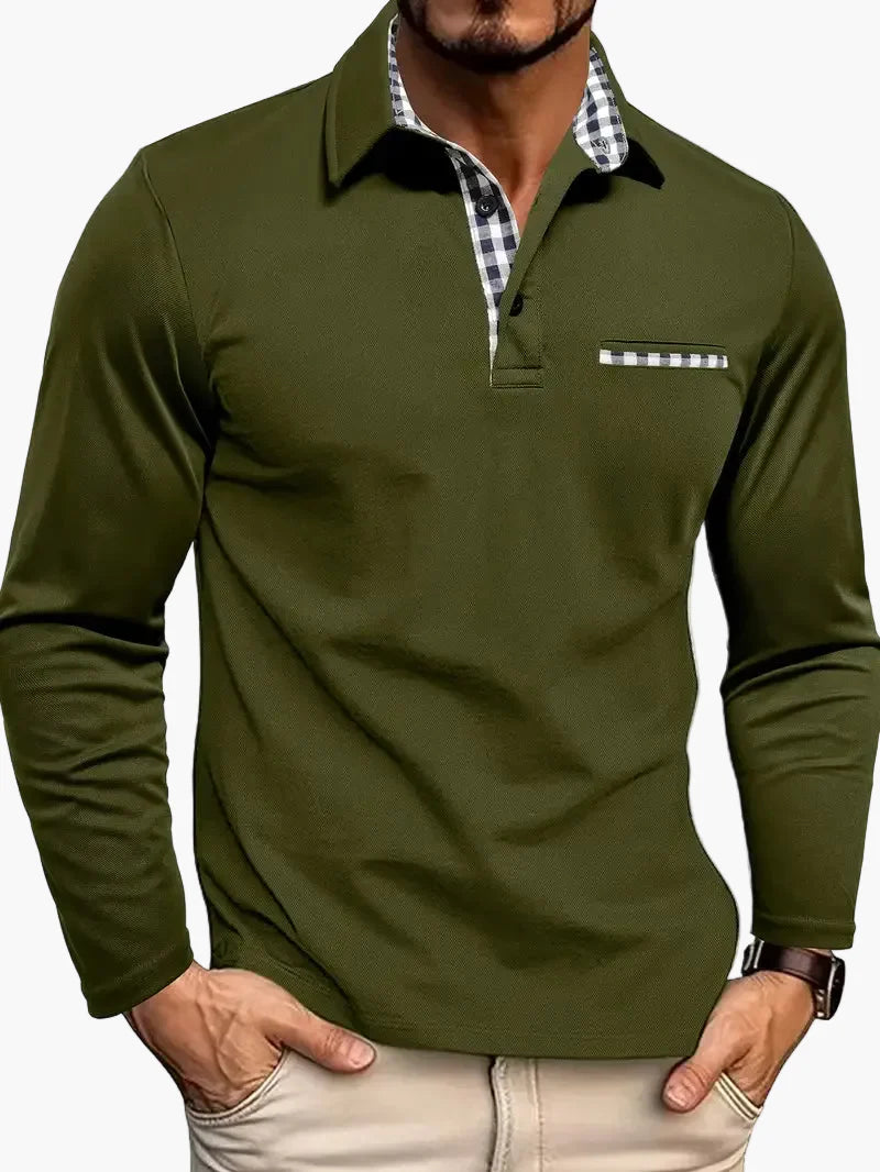 Herr Pikétröja Långärmad Modern Stil För Avslappnad och Smart-Casual Användning