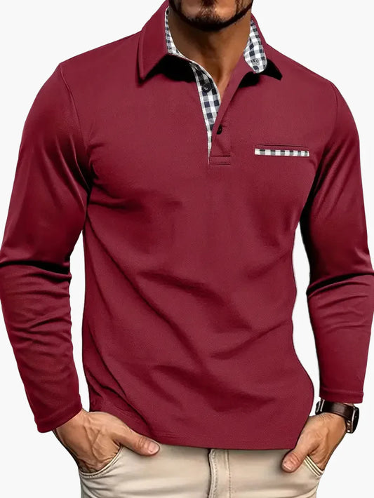 Herr Pikétröja Långärmad Modern Stil För Avslappnad och Smart-Casual Användning