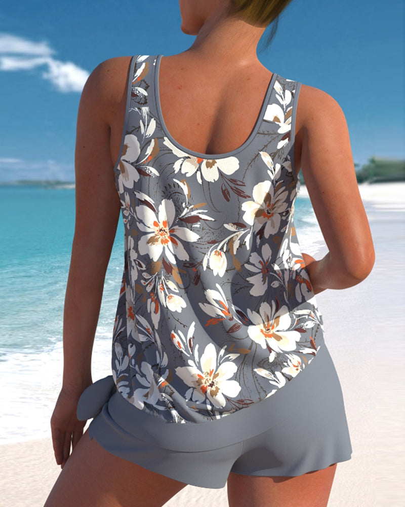Dam Tankini Set Blommig Strandmode med och Shorts