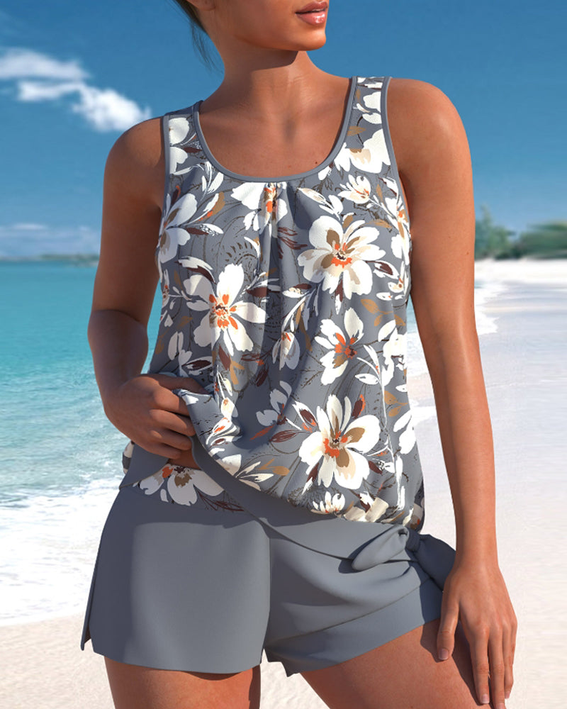 Dam Tankini Set Blommig Strandmode med och Shorts
