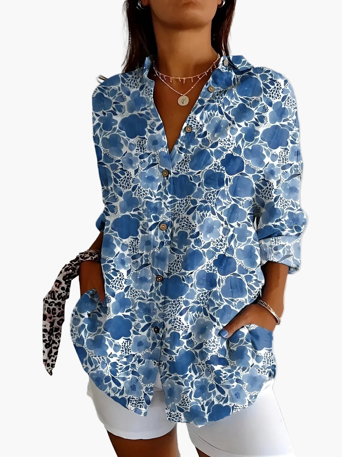 Dam Blus Skjorta Med Knapp Långärmad Blommig Elegant Vardagsstil